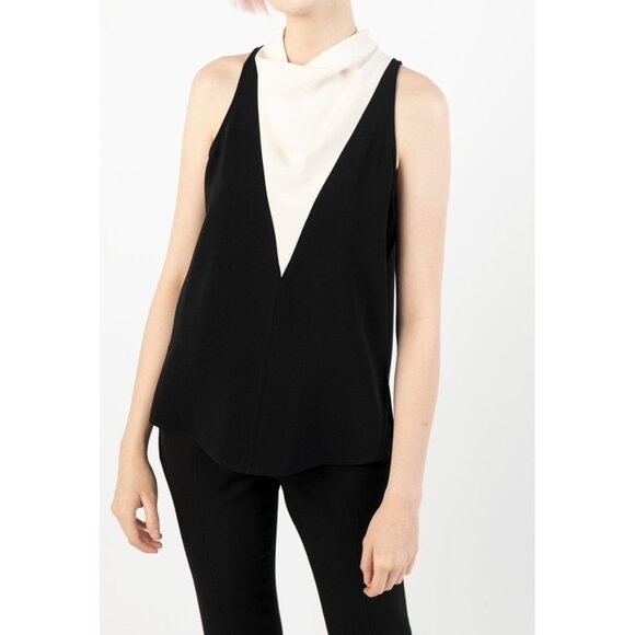 ALC Womens Cate Sleeveless Colorblock Top Black White Draped Cowl Neck size 2 - Picture 1 of 15